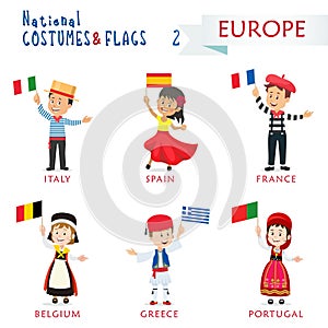 National costumes and flags of the nations - Kids of the world - Europe photo