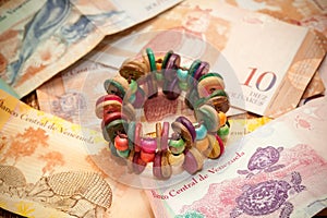 The national currency of Venezuela, Latin America. handmade bracelet