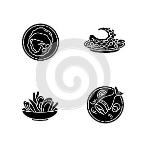 National dish black glyph icons set on white space photo