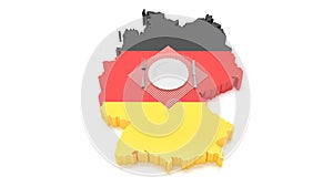 National dishes of Germany. Delicious recipes from Europe. Flag on a plate with food from Germany. 3D illustration.