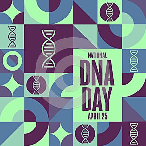 National DNA Day. April 25. Holiday concept. Template for background, banner, card, poster with text inscription. Vector