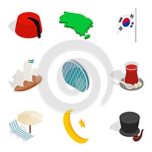 National excellence icons set, isometric style