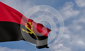 National flag Angola, Angola flag, fabric flag Angola, blue sky background with Angola flag, 3D work and 3D image