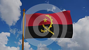 National flag of Angola waving 3D Render with flagpole and blue sky, Republic of Angola flag textile, Popular Movement photo