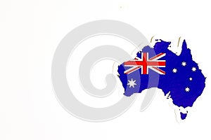 National flag of Australia. Country outline on white background with copy space. Politics illustration