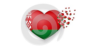 National flag of Belarus in heart illustration. With love to Belarus country. The national flag of Belarus fly out small hearts on