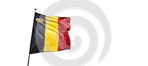 National Flag of Belgium with Royal Crown emblem isolated on white background.