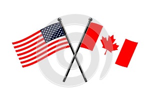 National flag of Canada and USA crossedon the sticks