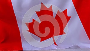 The National Flag of Canada waving background. Canadian Flag or the Maple Leaf Copy space for text. Tourist traveler or