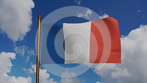 National flag of France waving 3D Render with flagpole and blue sky timelapse, drapeau francais tricolour or French