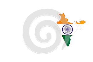 National flag of India. Country outline on white background with copy space. Politics illustration