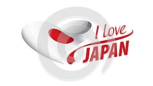 National flag of the Japan in the shape of a heart and the inscription I love Japan. Vector illustration
