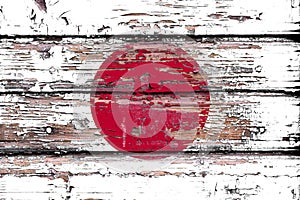 National flag of Japan on a wooden background