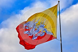 The national flag of the Kingdom of Bhutan, Land of the Thunder Dragon