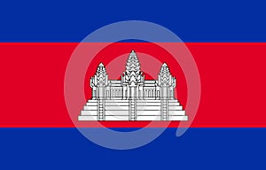 National Flag Kingdom of Cambodia - vector, Kampuchea, Three horizontal bands of blue, red and blue, with a depiction of Angkor