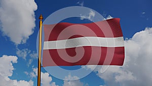 National flag of Latvia waving 3D Render with flagpole and blue sky, Latvijas karogs designed by Ansis Cirulis, Latvian photo