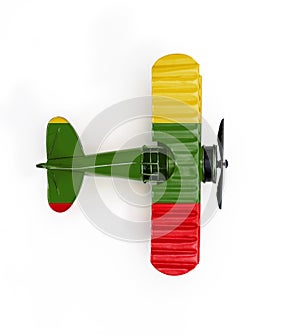 Flag of Lituania travel Metal toy plane isolated on white photo