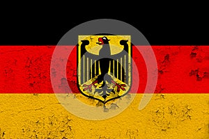 National flag of the modern state of Germany on an old historical wall with cracks, concept of tourism, travel, emigration, global