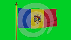 National flag of Moldova waving 3D Render with flagpole on chroma key, Republic of Moldova flag textile or Drapelul