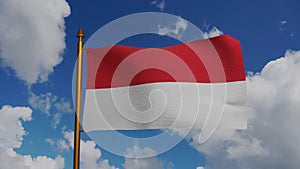 National flag of Monaco waving 3D Render with flagpole and blue sky timelapse, drapeau de Monaco by Principality of