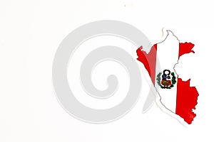 National flag of Peru. Country outline on white background with copy space. Politics illustration