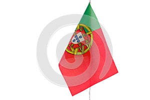 National flag of Portugal on a flagpole, isolated on white
