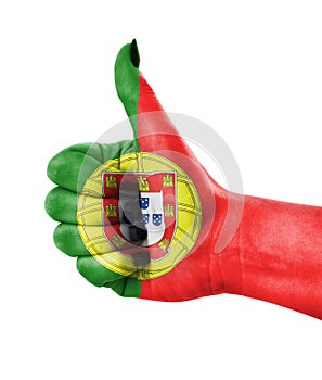 National flag of Portugal over hand