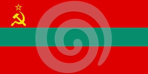 National Flag Pridnestrovian Moldavian Republic, PMR, Transnistria, Three horizontal bands of red, green and red, with a hammer