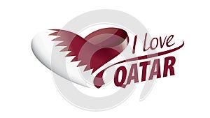 National flag of the Qatar in the shape of a heart and the inscription I love Qatar. Vector illustration