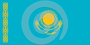 National Flag Republic of Kazakhstan, Kazakh or Qazaq flag, gold sun with above a soaring steppe eagle, both centered on a sky