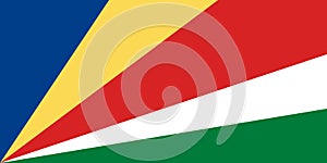 National Flag Republic of Seychelles, Five oblique bands of blue, yellow, red, white and green radiating from the bottom of the