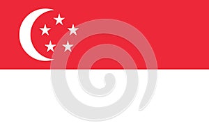 National Flag Republic of Singapore, horizontal bicolour of red and white, charged in white in the canton with a crescent facing