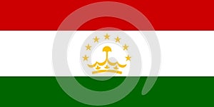 National Flag  Republic of Tajikistan, horizontal tricolor of red, white and green; charged with a crown surmounted by an arc of