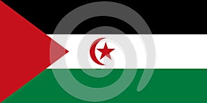 National Flag Sahrawi Arab Democratic Republic, Western Sahara, SADR, black, white, and green horizontal tricolor charged with a photo