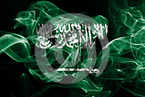 National flag of Saudi Arabia made from colored smoke isolated on black background