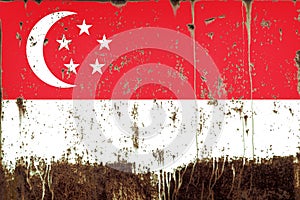 National flag of Singapore on metal texture