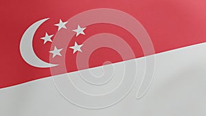 National flag of Singapore waving original colors 3D Render, Republic of Singapore flag textile, coat of arms Singapore