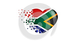 National flag of South Africa in heart illustration. With love to South Africa country. The national flag of South Africa fly out