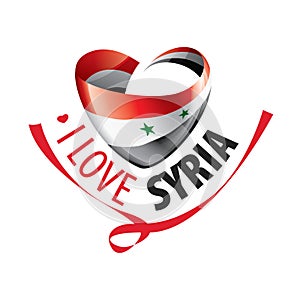 National flag of the Syria in the shape of a heart and the inscription I love Syria. Vector illustration