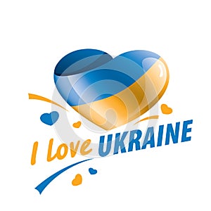The national flag of the Ukraine and the inscription I love Ukraine. Vector illustration