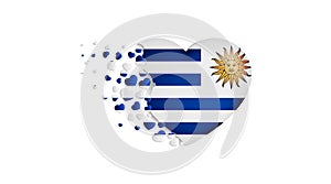 National flag of Uruguay in heart illustration. With love to Uruguay country. The national flag of Uruguay fly out small hearts