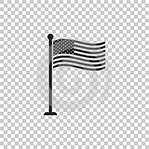 National flag of USA on flagpole icon isolated on transparent background. American flag sign