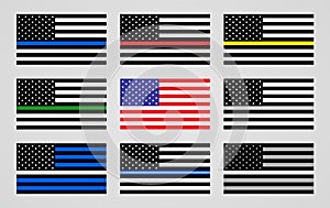 National flag of the USA and thin line flags