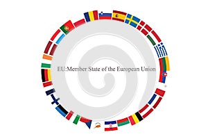 National flags of 27 European Union member countries arranged in the circle. Simple flat vector