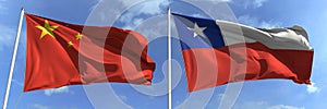 National flags of China and Chile, 3d rendering