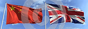 National flags of China and Great Britain, 3d rendering