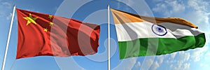 National flags of China and India, 3d rendering