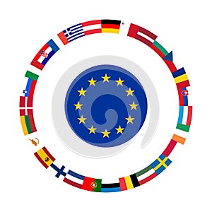 National flags EU countries in the circle