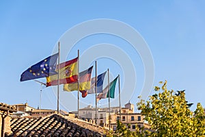 National flags of European countries Spain, Germany, France, It