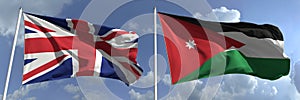 National flags of Great Britain and Jordan, 3d rendering